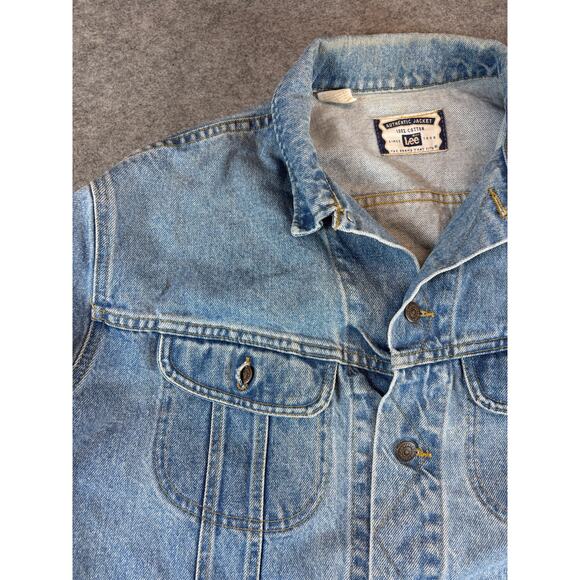 Vintage 90s Lee Trucker Jacket Mens XL Blue Denim Utility Workwear Streetwear - Picture 5 of 7